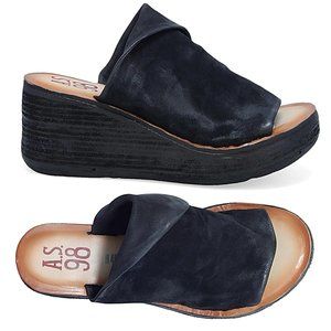 A.S.98 Niels Wedge Platform Slide SANDALS Size 37 6.5 7 Black Leather EUC